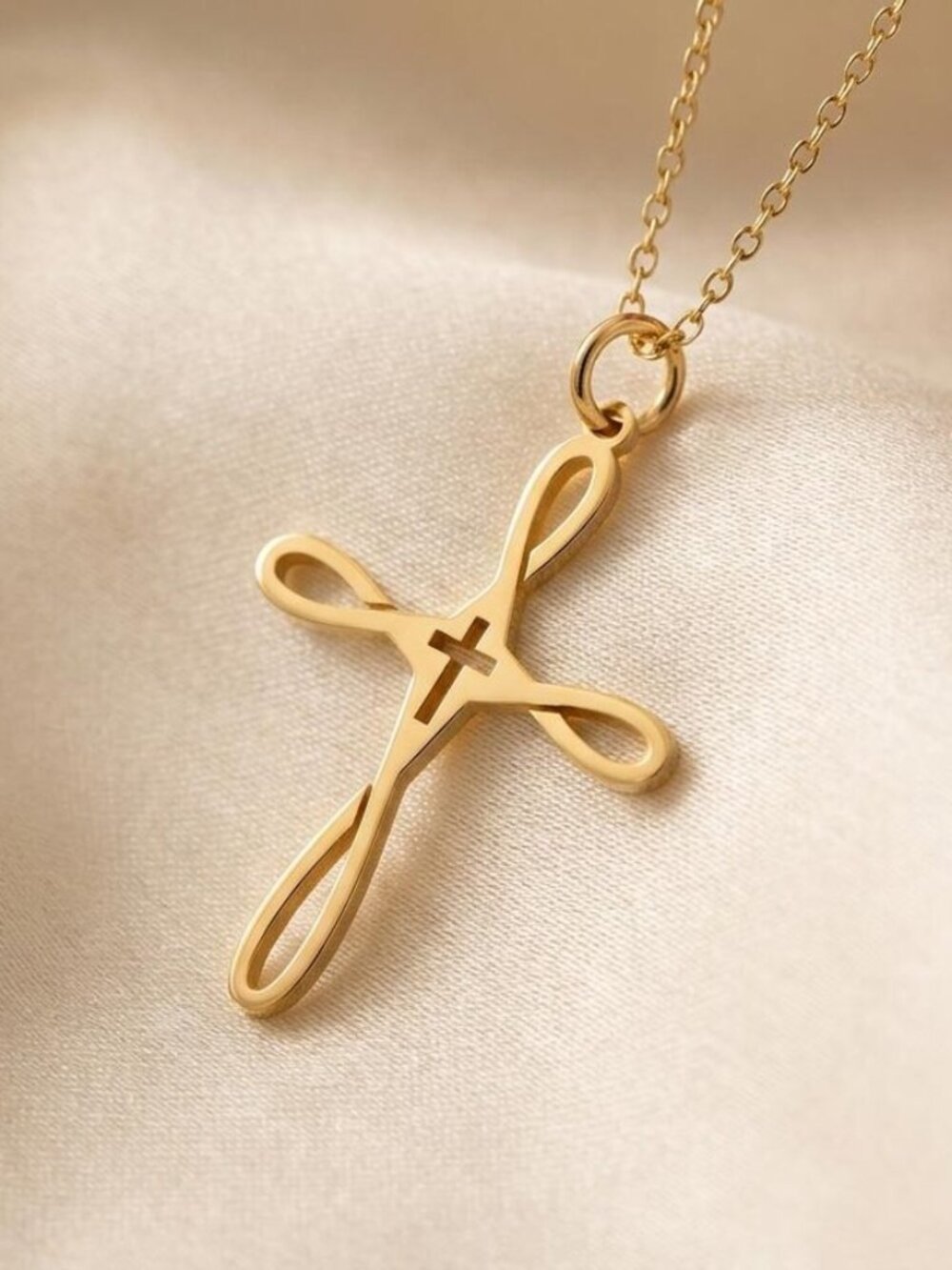 Gold Infinity Cross Necklace Christian Faith Pendant Minimalist Gift Women Her